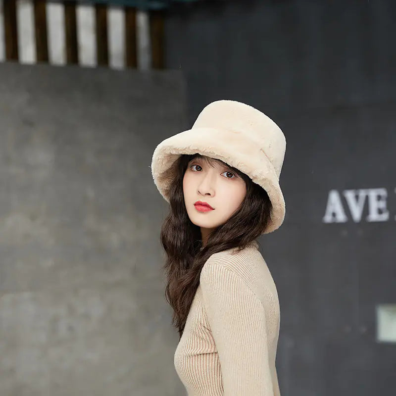 Faux Fur Warm Hat, Fisherman Cap, Plush Bucket Hat