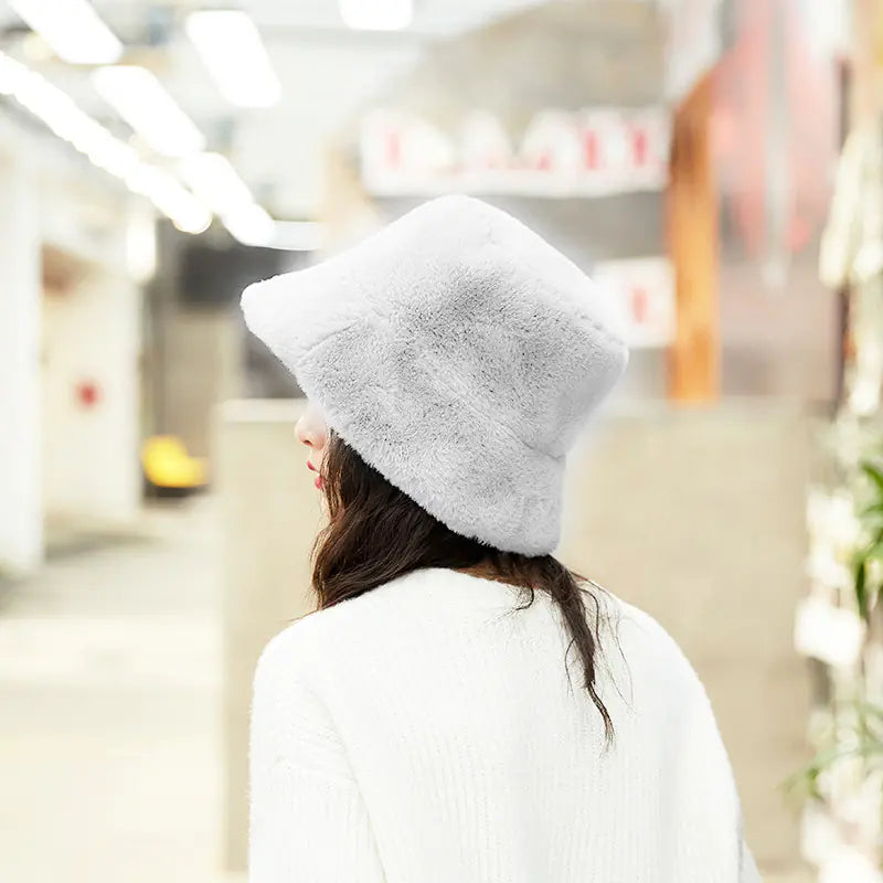 Faux Fur Warm Hat, Fisherman Cap, Plush Bucket Hat