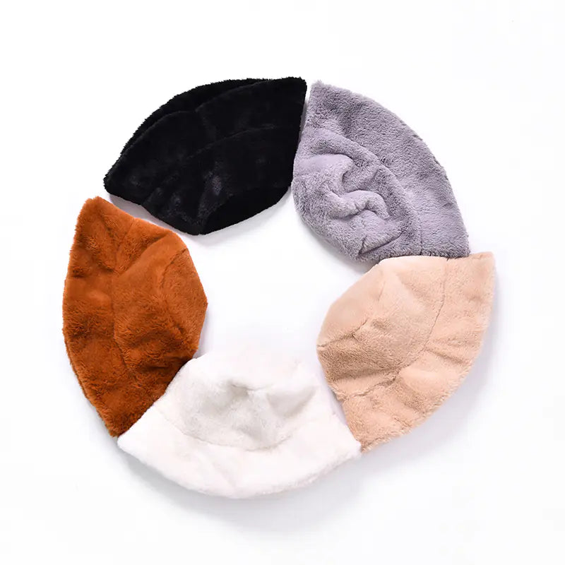 Faux Fur Warm Hat, Fisherman Cap, Plush Bucket Hat