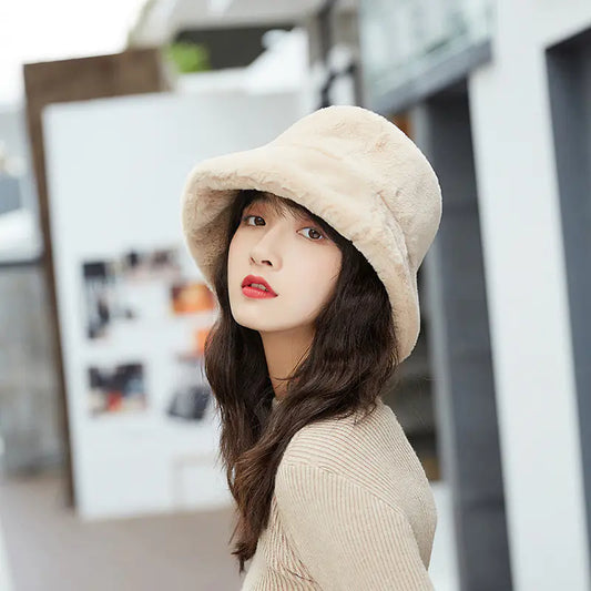 Faux Fur Warm Hat, Fisherman Cap, Plush Bucket Hat