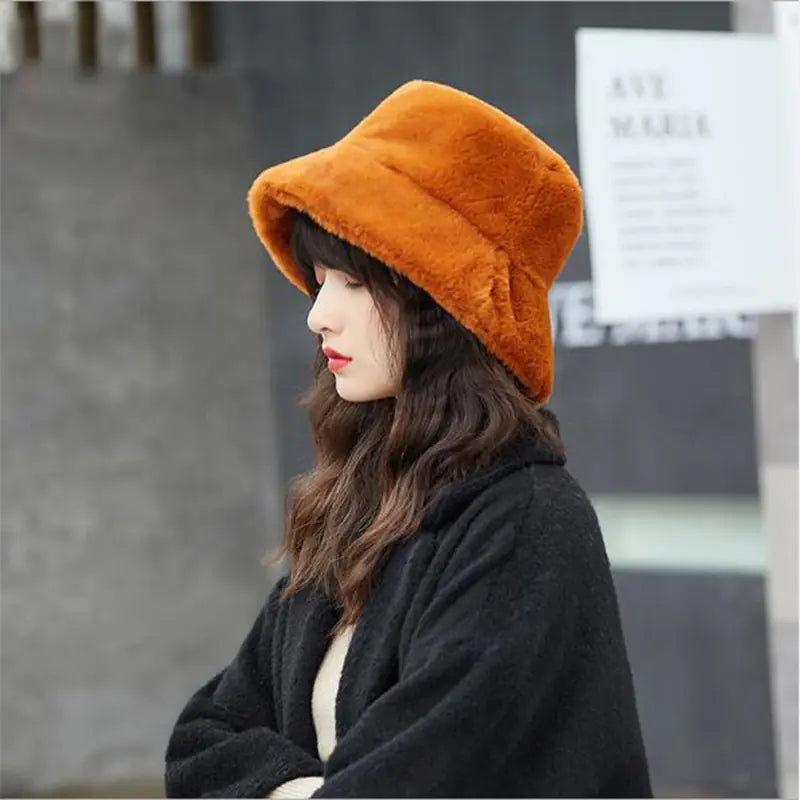 Faux Fur Warm Hat, Fisherman Cap, Plush Bucket Hat