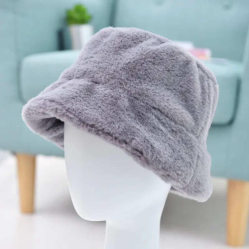 Faux Fur Warm Hat, Fisherman Cap, Plush Bucket Hat