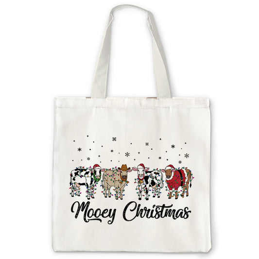 OTOUO Cow Christmas Tote Bag Cow Gifts for Women Cow Lovers Christmas Tote Bags with Handles Reusable Christmas Tote Bags Womens Gifts for Christmas Christmas Reusable Grocery Bags Shopping Bags